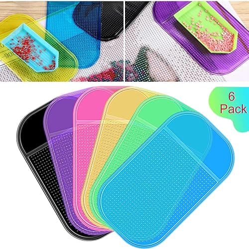 Blulu 6 Pieces Diamond Art Painting Accessories Anti-Slip Tools Sticky Mat Diamond Painting Trays Sticky Gel Pad Universal Mount Holder 5.6 x 3.3 Inch for Adults Art Supplies(Colorful Color Style) - Image 1