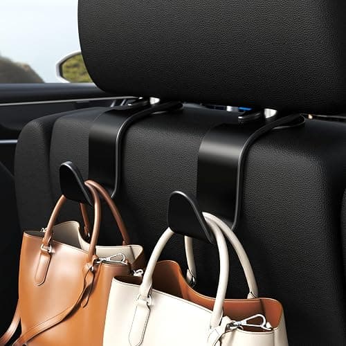 Amooca Car Seat Headrest Hook 4 Pack Hanger Storage Organizer Universal for Handbag Purse Coat fit Universal Vehicle Car Black S Type - Image 1