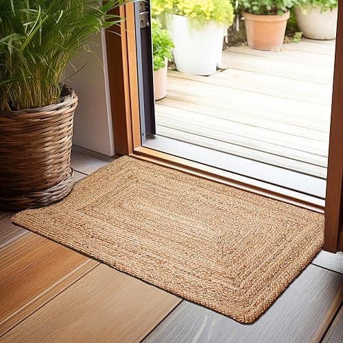 Hausattire Hand Woven Jute Braided Rug, 2'x3' – Natural, Reversible Boho Entry Area Rugs for Kitchen, Living Room I Farmhouse Indoor Outdoor Decorative Floor Rug, 24x36 Inches - Image 1