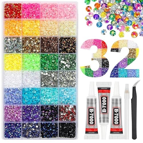 36000Pcs 32 Colors Jelly Resin Rhinestones for Bedazzling, 3mm Multicolor Flatback Gems for Crafting, Bedazzler Kit with 3Pcs B7000 Jewelry Glue for Clothes Shoes Nail Book Diamond Art - Image 1