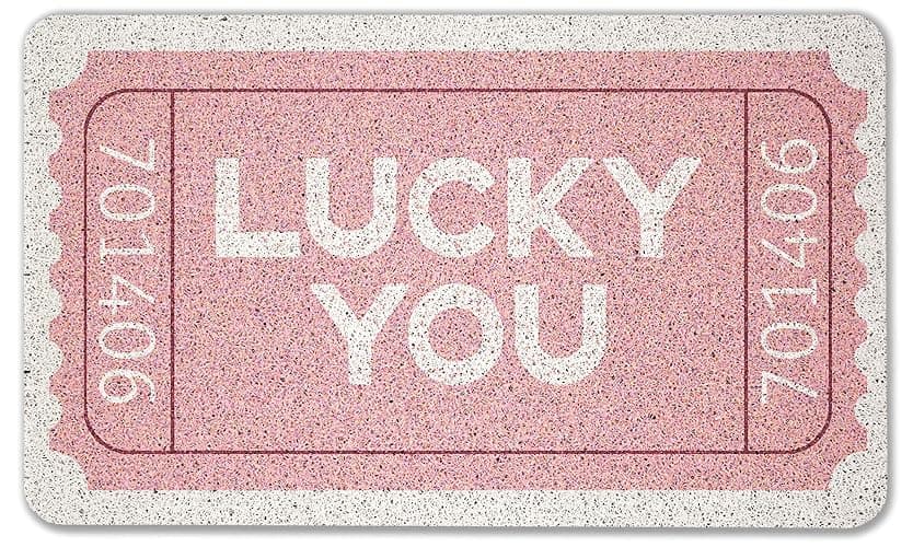 WARDOS Preppy Pink Door Mat, Lucky You Trendy Pink Doormat for Front Door Indoor Outdoor Entrance Porch, Retro Funky Y2K Preppy Welcome Mat for Girls Dorm Apartment Bathroom, 17x30 Inches - Image 1