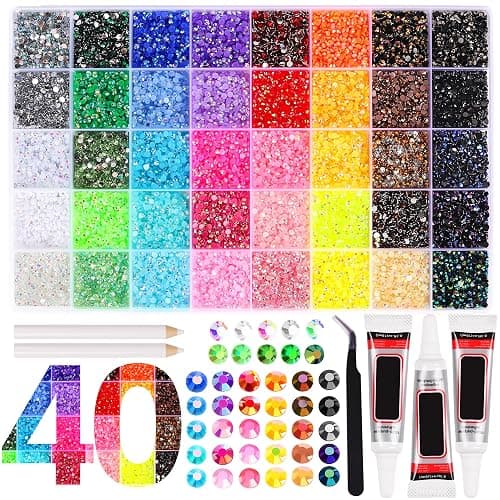 32000pcs Jelly Rhinestones Bedazzling Kit 40 Colors 3mm Flatback Gems with 3pcs Glue 2pcs Pen and 1pc Tweezers for Crafts, Clothes, Shoes, Nail Art Book Diamond Art - Image 1
