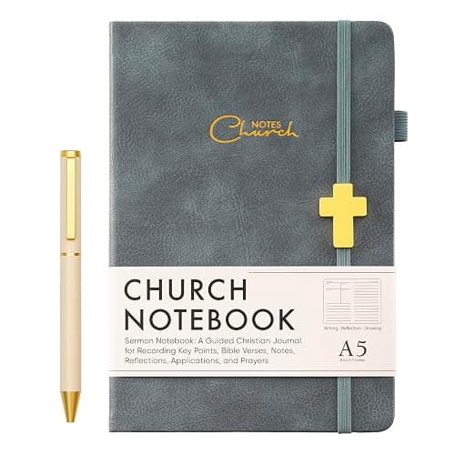 Gracememory Sermon Notes Notebook with Pen & Gift Box, Guided Church Bible Journal for Christians, A5 Leather with Gold Cross | 240 Thick Pages for Study, Reflections & Prayer Notes, Pastor Gifts - Image 1