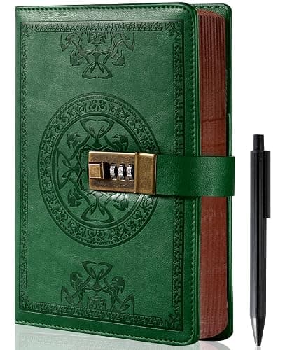 CAGIE Journal with Lock for Men and Women Refillable 290 Lined Pages Locked Journal with Pen, Diary with Lock 180 Lay Flat for Writing Travel Diary, 5.7'' X 8.3'', Green - Image 1