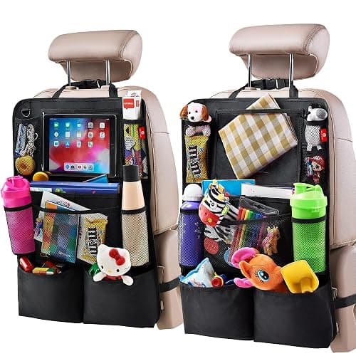 Helteko Backseat Car Organizer, Kick Mats Back Seat Protector with Touch Screen Tablet Holder, Back Seat Organizer for Kids, Travel Accessories with 9 Storage Pockets 2 Pack, Black - Image 1