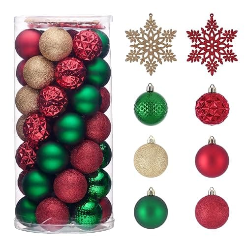 Valery Madelyn Christmas Tree Decorations Ornament Set for Valentines Mardi Gras St Patricks Day, 50ct 2.36 Inches Red Green and Gold Shatterproof Christmas Ball Ornaments Hanging Holiday Party Decor - Red Green Gold - Image 1