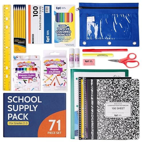 EPI Essentials Back to School Supplies for Kids 2nd & 3rd Grade – 71 Items in Kit – Elementary School Supply Packs – Wide-Ruled Bundle with Composition Notebooks – Suitable for Homeschooling - Image 1