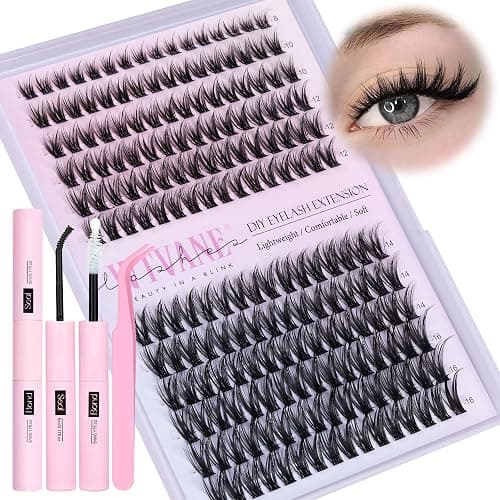 Fairy Lash Clusters Kit Wispy Eyelash Clusters DIY 8-16mm Manga Lash Clusters Eyelash Extension Kit 192pcs Individual Lashes Natural Lash Extension Kit with Lash Bond and Seal, Lash Tweezers by Wtvane - StyleG-fairy lash clusters kit - Image 1