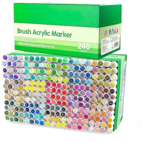 Guangna 240 Colors Acrylic Paint Markers, Brush Tip Acrylic Paint Pens for Pumpkin Paint, Christmas Art, Rock Painting, Wood, Glass, Ceramic, Canvas, Stone, DIY Crafts - Image 1