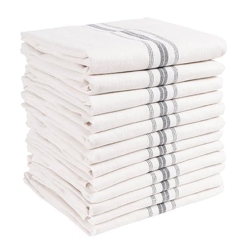 KAF Home Classic Farmhouse Stripe Kitchen Towels, Pure Cotton Dish Towels, Towel Dish Cloths for Cooking, Cleaning, and Dining, Set of 12, Charcoal - Image 1