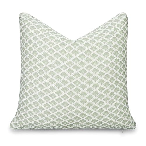 Crumbs Home Modern Farmhouse California Casual Indoor Outdoor Throw Pillow Cover, 20"x20" Water Repellent for Patio, Backyard, Couch, Poolside, Light Green Print Ravenala Palm Tree - Image 1