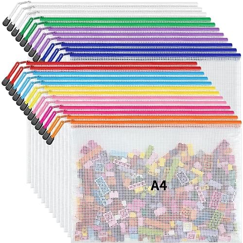 JARLINK A4 Letter Size 24 Pack 10 Colors Zipper Mesh Document Pouch, Mesh Bags for Board Games & Puzzles, Waterproof Document Zipper Pouches for Office School Supplies, Toys, Cosmetics Travel Storage - Image 1