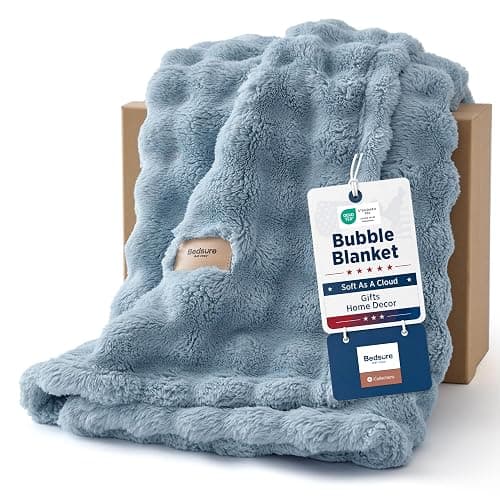 Bedsure Cloud Bubble Blue Throw Blanket for Couch, 50"×60" | Lightweight Decorative, Blue Gifts for Women, Fleece, Couch/Sofa/Bed, Soft, Cute, Room Decor - Image 1