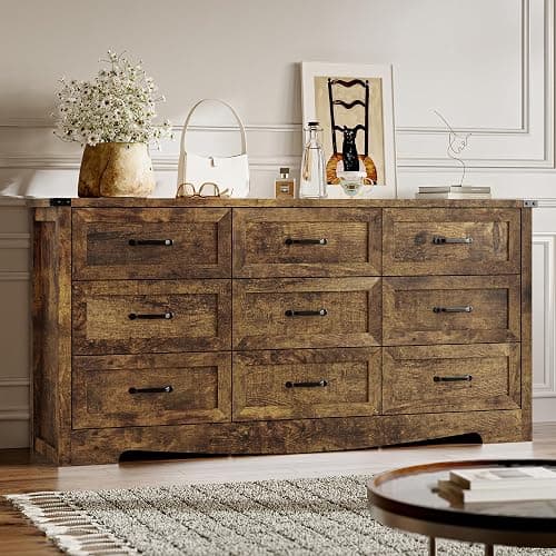 BORNOON 9-Drawer Dresser for Bedroom, Modern Wooden Chest of Drawers with Metal Handles, Anti-Tipping Design, Sturdy and Stable Storage Organizer for Living Room, Entryway, Home Office - Image 1