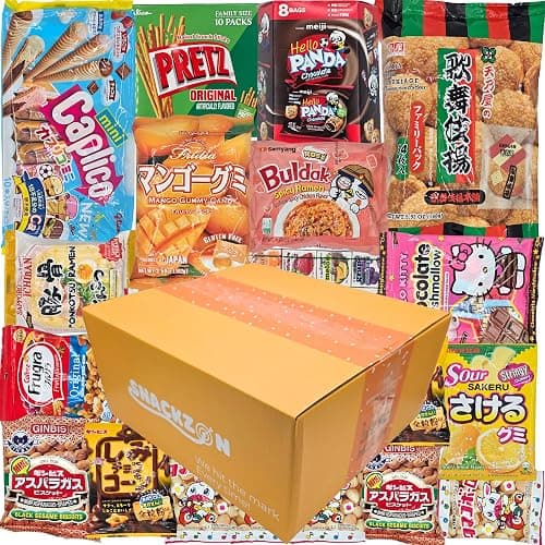 SNACKZON – Mega Variety Pack of Japanese & Korean Treats, Chips, Ramen, Candy & Cookies – Ultimate Gift Care Package for College Students, Office, & Family - Image 1