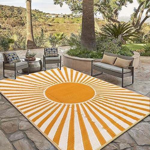 Anidaroel Outdoor Area Rug for Patio Clearance 6X9ft Waterproof, Reversible Plastic Straw Rug Outside Rug, Stain & UV Resistant RV Mat for Camping, Porch, Balcony, Pool Deck, Backyard(Orange,6‘x9') - Image 1