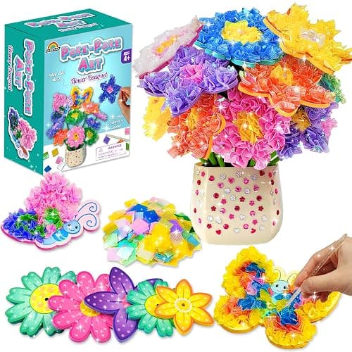 AGENTLAN Art & Craft Activity, Poke Fun Flower Bouquet Craft Kit, Fun & Easy Art Kits for Kids, DIY Garden Kids Activities, Gifts for Girls and Boys 3 4 5 6 7 8 9 - Image 1