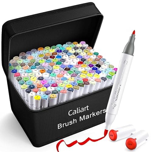 Caliart 180 Colors Alcohol Markers Brush Tip, Dual Tip Artists Coloring Markers Set Brush & Fine, Permanent Alcohol Based Colored Sketch Pens, Art Supplies Gifts for Adults Illustration Drawing - Image 1