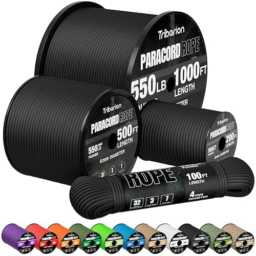 Paracord Rope 550 lb - 1000ft 5/32" Parachute Cord 4MM 7-Strand para Cord - Heavy Duty Spool String for Survival,Camping Gear, Survival Bracelet, Clothesline - Black - Image 1