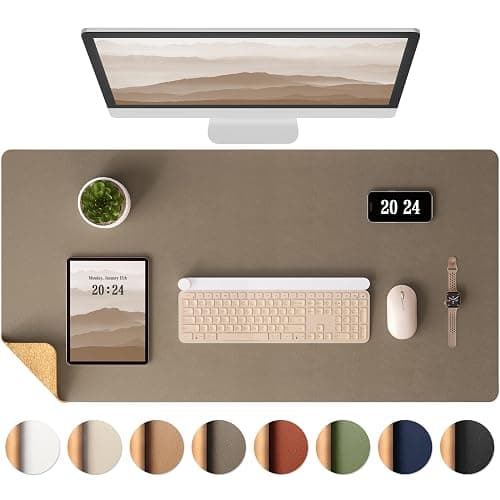 Aothia Dual-Sided Desk Pad - Leather Desk Mat, Natural Cork Desk Pad Protector, Large Mouse Pad for Desk, Waterproof Desk Blotter Pad, Desk Writing Pad for Office Work/Home, Coffee (37.8"x17") - Image 1