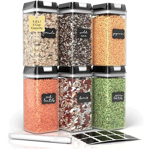 Simply Gourmet Airtight Food Storage Containers with Lids – 6 Piece Slim Kitchen Pantry Organization Set, 5 Cup Capacity, BPA-Free Clear Plastic, Stackable Containers for Flour, Sugar, Rice, Snacks - Image 1