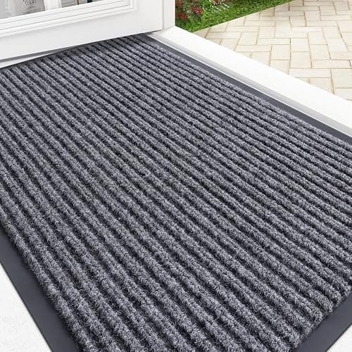 OLANLY Front Door Mat Indoor Outdoor Entrance, Waterproof Heavy Duty Doormat, Fade Resistant, Low Profile, Easy Clean Patio Porch Welcome Floor Mats for Entry, 35x23, Grey - Image 1