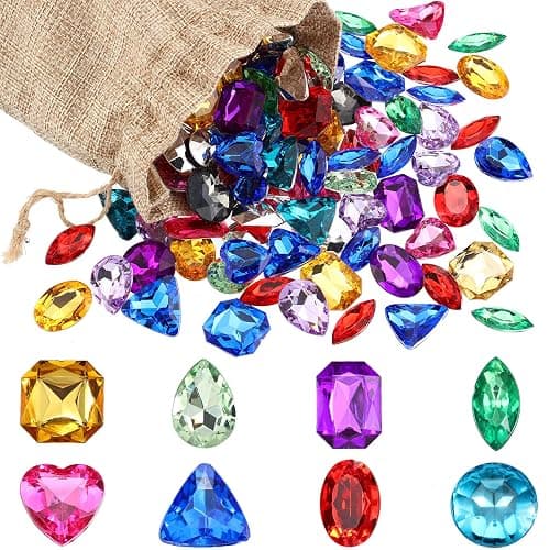 Hicarer 100 Pieces Toy Gems Pirate Treasure Jewels Fake Acrylic Gems Multicolor Bling Diamonds Plastic Gemstones with a Drawstring Bag for Party Table Decorations Pirate Party Favors - Image 1