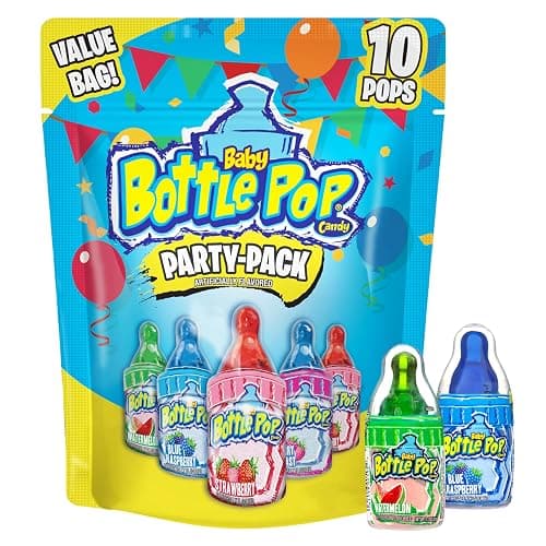 Baby Bottle Pop Candy Lollipops Variety Pack - 10 Ct Individually Wrapped Suckers with Powdered Dip - Assorted Bulk Candy for Kids Party Favors, Goodie Bags, Baby Shower & Gender Reveal - Image 1