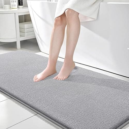 OLANLY Thick Memory Foam Bath Mat Rug 70x24, Extra Soft Absorbent Bathroom Rug, Quick Dry Bath Mats, Non-Slip, Machine Washable Carpet for Bathroom, Tub and Shower, Home Decor Accessories, Grey - Image 1