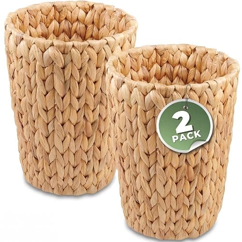 84ECO 2-Pack Wicker Trash Cans - Rattan Trash Can - Wicker Waste Basket for Bathroom, Bedroom - Woven Waste Basket (Natural, 2 Gallon) - Image 1