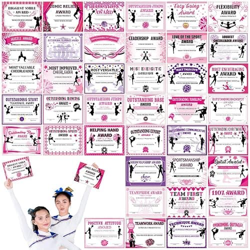 Geyoga 40 Pcs Cheerleading Award Certificates Recognition Certificate of Achievement Competition Diplomas Encouraging Gift for Adult Cheerleading Party, 7.87 x 5.91 Inch - Image 1