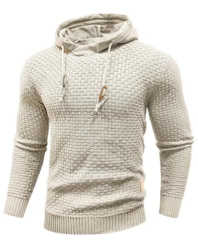 Zaitun Mens Hooded Sweatshirt Long Sleeve Solid Knitted Hoodie Pullover Sweater - Image 1