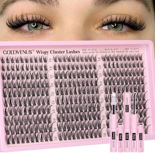 Goddvenus Lash Clusters Kit Wispy Eyelash Clusters Lashes Natural DIY Lash Extension Kit 10-16mm Cluster Eyelash Extensions Kit 300pcs C Curl Individual Lashes Cluster Eyelash (No Tweezers) - Image 1