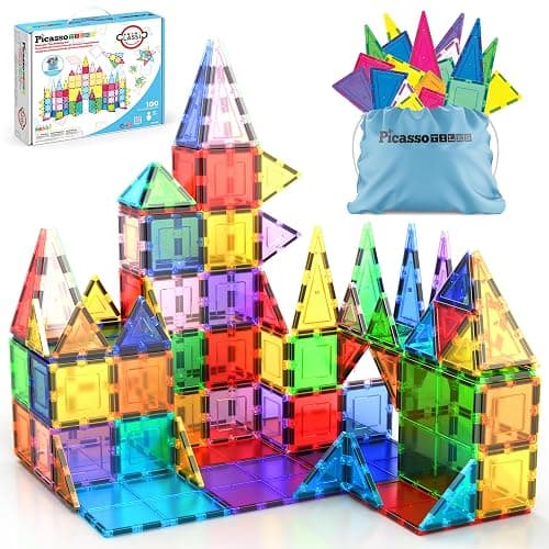 PicassoTiles 100 Piece Set 100pcs Magnet Building Tiles Clear Magnetic 3D Blocks Construction Playboards, Creativity Beyond Imagination, Inspirational, Recreational, Educational Conventional - Image 1