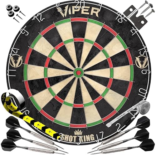 Viper by GLD Products Shot King Regulation Bristle Steel Tip Dartboard Set with Bullseye Metal Radial Spider Wire Compressed Sisal Board with Rotating Number Ring Includes 6 Darts Black - Image 1