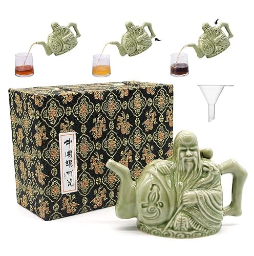 LURRIER Assassins Teapot, Handmade Chinese Ceramic Tea Kettle, One Pot Three Drinks,Two Chambers Kettle, Drink Dispenser, Magic Trick Kettle with Gift Box,16 oz(Green) - Image 1