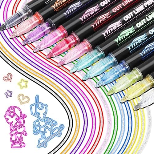 Outline Markers, 12 Metallic Shimmer Glitter Gel Pens, Tween Teen Girl Gifts Trendy Stuff, Cool Cute Art Craft School Drawing Supplies, Birthday Fun Kits for Kids Girls Ages 4 6 8 10 12 Year Old - Image 1