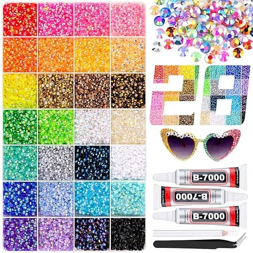 34000Pcs Resin Rhinestones with 3Pcs B7000 Jewelry Glue for Crafting, Multicolors 3mm Non Hotfix Flatback Gems, Bedazzling Crystal for DIY Crafts Clothing Tumblers Mugs Shoes Fabric Decor Nail Art - Image 1
