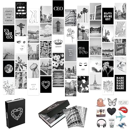 Artivo Black White Aesthetic Picture for Wall Collage 50 set 4x6, City Chic Wall Decor for Teen Girls, Aesthetic Posters, Black Collage Pictures, College Dorm Room Decor, Photo Collection - Image 1