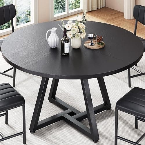 Jocoevol Round Dining Table Kitchen Dining Room Circle Dinner Pedestal Table for 4, Space Saving Wood Kitchen & Dining Room Furniture (Black) - Image 1