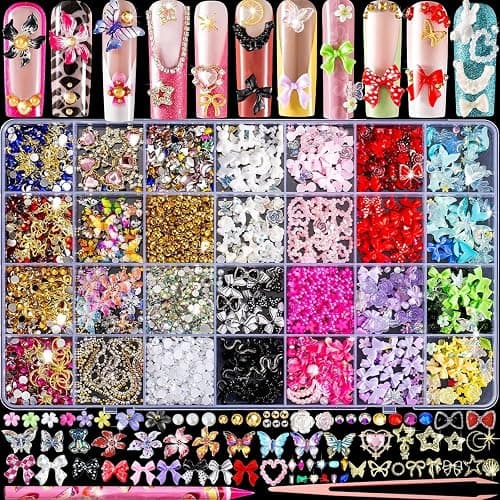 Schachteln mit Strass,3D Nagel Charms und Nagel Edelsteine,Gold Bogen Stern Nail Art Dekoration,Gold Nagel Edelsteine,Sterne, Schmetterlinge, Nail Art, Zubehör, einfaches Design - Image 1