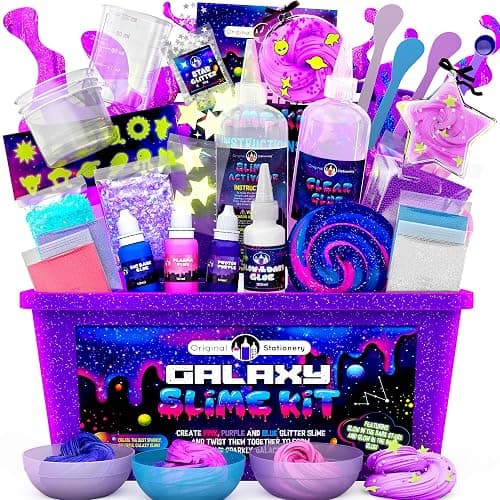 Original Stationery Galaxy Slime Kit for Kids Ages 8–12, DIY Space Slime Set with Glow-in-The-Dark Stickers & Galactic Glitter, Fun Cosmic Craft for Creative Play, for Boys & Girls - Image 1