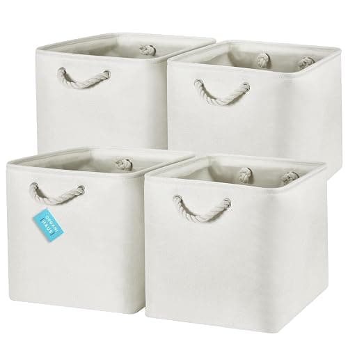OrganiHaus 13x13 Cube Storage Bins 4 pack, Foldable Cube Storage Organizer w/ Rope Handles, Collapsible Fabric Bins for Toys, Clothes & Closet Organization, Fabric Square Baskets - Off-White - (13x13) Rope Handles - Off-White - Image 1