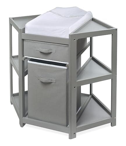 Badger Basket Corner Baby Changing Table - Space-Saving Diaper Changing Station for Nursery with Storage Bin, Changing Pad and Safety Belt - Organizer for Newborn and Infant Essentials - Gray - Image 1