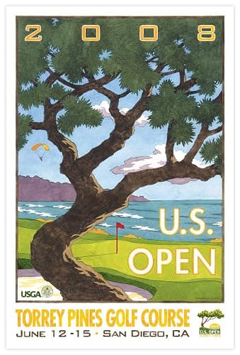 Lee Wybranski Official Golf Art / 2008 U.S. Open Major Championship at Torrey Pines / 12" x 18" Framed Poster / Golf Gifts for Men - Image 1