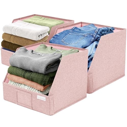 VIVIDECOR Closet Bins for Organization – 12x12x10 Foldable Boxes for Clothes, Fabric Trapezoid Storage Bins, Storage Baskets, Decorative Storage Baskets, Sweaters, Baby Clothes, Nursery– Pink, 3 Pack - Image 1