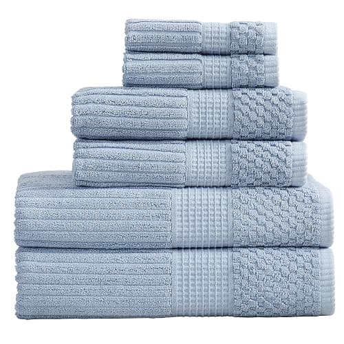 *NEED 2* Springtree Home 100% Cotton Bath Towel Set | 6 Piece Set | Absorbent & Quick-Dry Bath Towels | Textured and Durable Cotton | Krista Collection - Dusty Blue - 6 Piece Set - Dusty Blue - Image 1