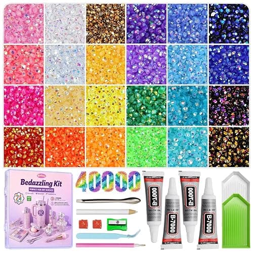 Redtwo 40000Pcs Resin Jelly Rhinestones for Bedazzling, 3mm Multicolor Flatback Rhinestones, Bedazzling Kit with 4Pcs B7000 Jewelry Glue and Tools, Bedazzler Kit for Crafting Book Clothes Makeup Shoes - Image 1