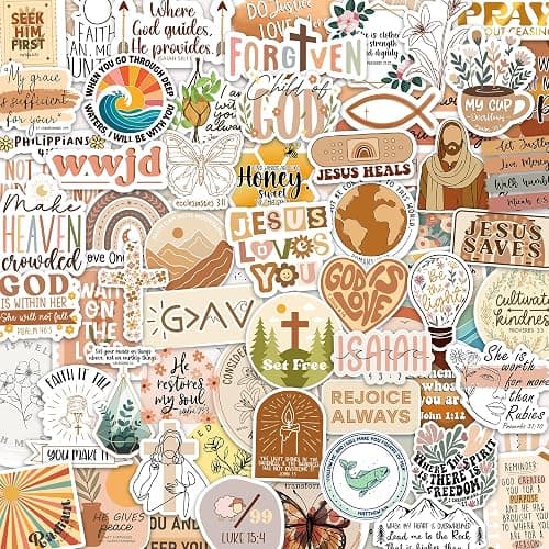 Puraesla 160pcs Boho Christian Stickers Inspirational Bible Verse Stickers, Waterproof Vinyl Faith & Jesus Decals for Journaling Bibles Water Bottle Scrapbook Laptop Gifts for Kids - Image 1