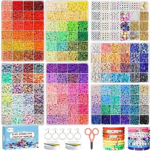 Redtwo 23000 Pcs Clay Beads Bracelet Making Kit, 144 Colors 7 Boxes Friendship Preppy Flat Polymer Heishi Beads Jewelry Kits with Charms, Gifts for Teen Girls Crafts for Girls Ages 6-12 (144 Colors) - Image 1